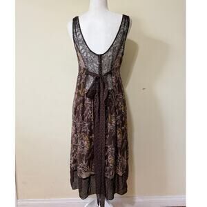 Vintage BCBG Midi Dress Babydoll Brown Lace Back XS Silk Chiffon Whimsigoth Y2K